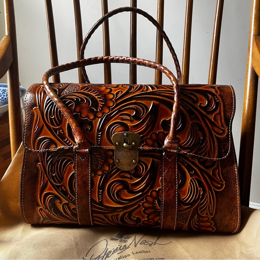 Patricia Nash Angela Satchel with Scarf - Seashell Tooled